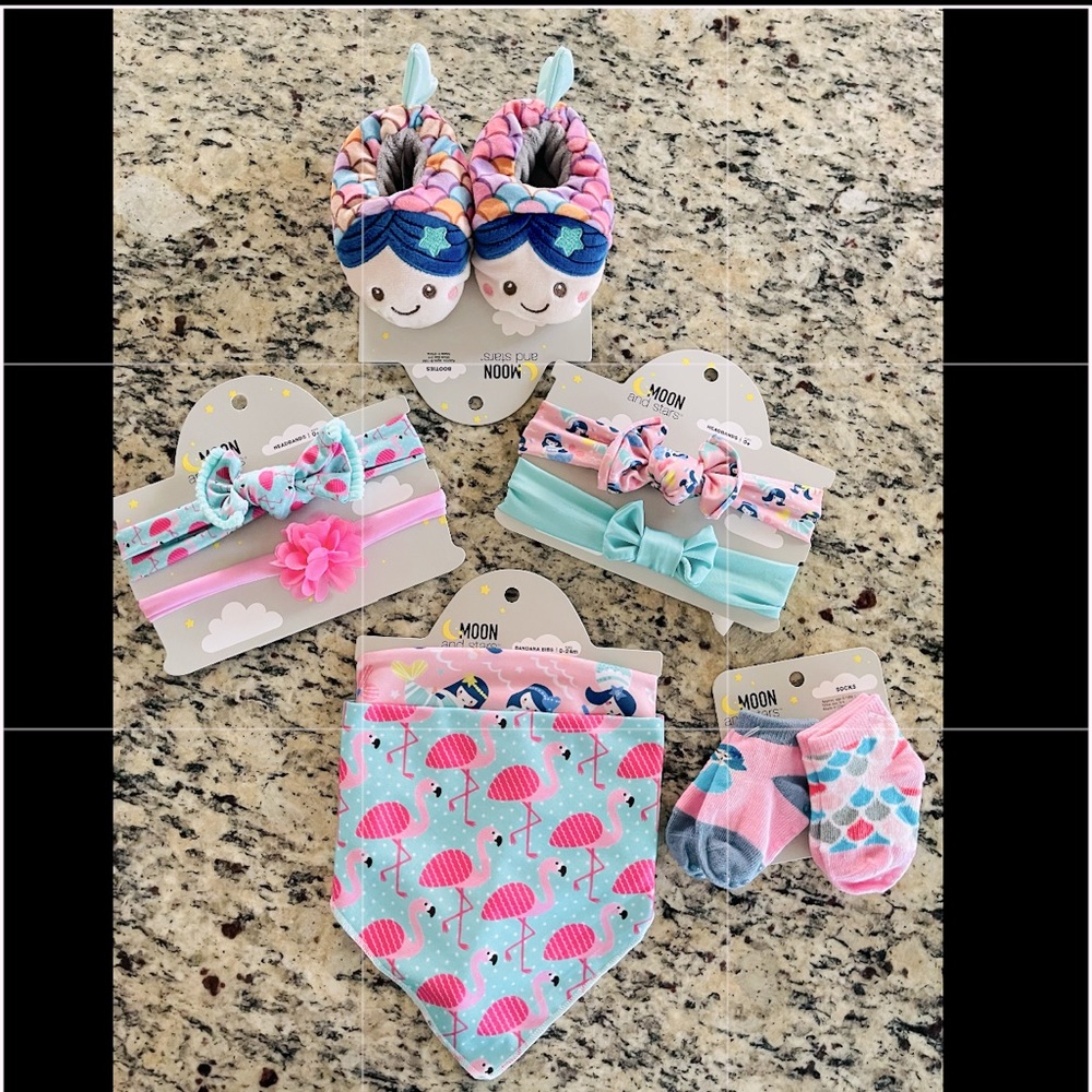 Baby Headband, Bib, Booties and Socks Bundle